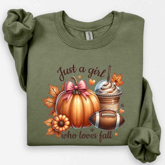Just A Girl Who Loves Fall Sweatshirt, Fall Crewneck, Fall Shirt, Football Mom Shirt, Coffee Lover Shirt, Fall Shirt, Thanksgiving Shirt
