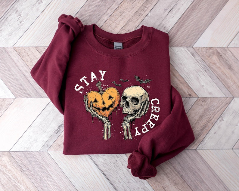 Creepy Sweatshirt, Womens Halloween Sweatshirt, Cute Skeleton Hands Tee, Funny Halloween Outfit, Skull Tee, Spooky Season Shirt