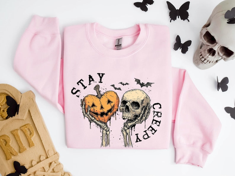 Creepy Sweatshirt, Womens Halloween Sweatshirt, Cute Skeleton Hands Tee, Funny Halloween Outfit, Skull Tee, Spooky Season Shirt