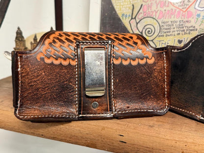 Leather Horizontal Phone Holster for Belt,  Handmade Full Grain Case, Made in USA