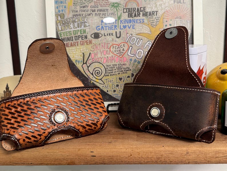 Leather Horizontal Phone Holster for Belt,  Handmade Full Grain Case, Made in USA