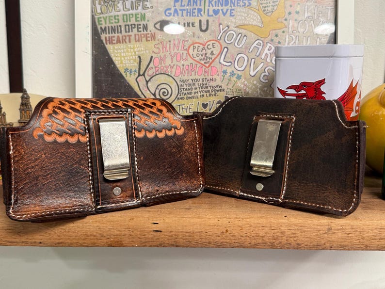 Leather Horizontal Phone Holster for Belt,  Handmade Full Grain Case, Made in USA