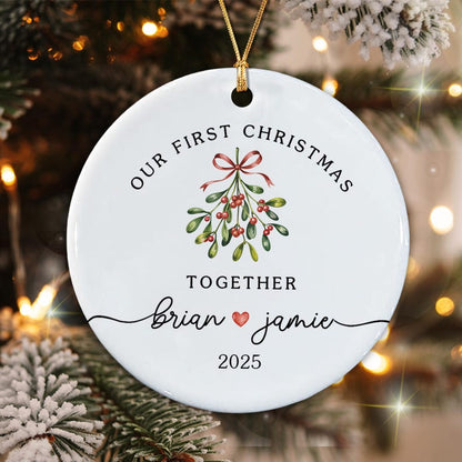 Personalized Couple Ornament, Our First Christmas Together, Mistletoe Ceramic Ornaments