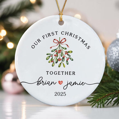 Personalized Couple Ornament, Our First Christmas Together, Mistletoe Ceramic Ornaments
