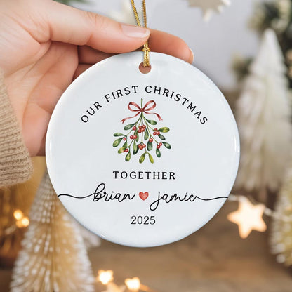 Personalized Couple Ornament, Our First Christmas Together, Mistletoe Ceramic Ornaments
