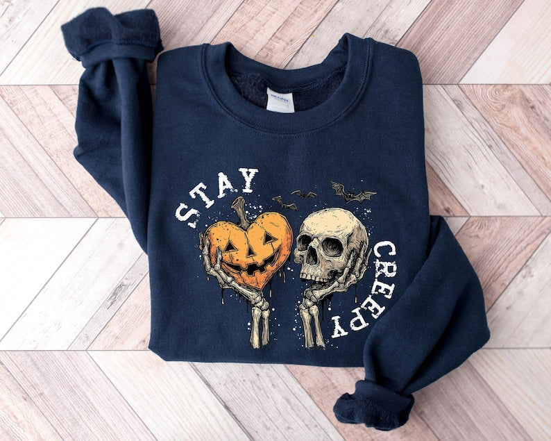 Creepy Sweatshirt, Womens Halloween Sweatshirt, Cute Skeleton Hands Tee, Funny Halloween Outfit, Skull Tee, Spooky Season Shirt