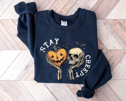 Creepy Sweatshirt, Womens Halloween Sweatshirt, Cute Skeleton Hands Tee, Funny Halloween Outfit, Skull Tee, Spooky Season Shirt
