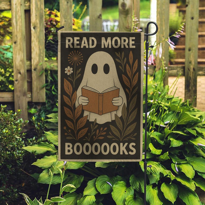 Read More Books Ghost Garden Flag • Halloween Outdoor Yard Banner