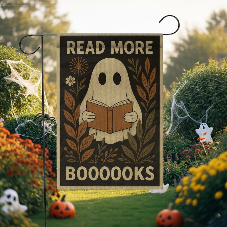 Read More Books Ghost Garden Flag • Halloween Outdoor Yard Banner