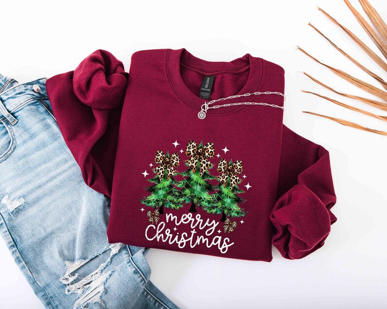 Christmas Shirt, Merry Christmas Sweatshirt, Leopard Printed Christmas Shirt, Christmas Gift Shirt, Women Leopard Christmas Shirt