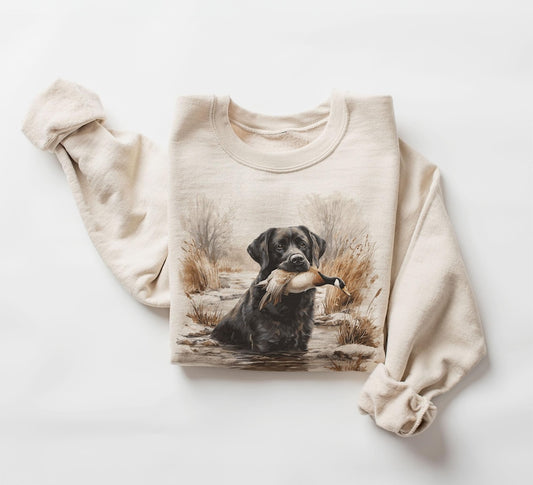 Retro Black Lab Hunting Dog Sweatshirt - 90's Waterfowl Retriever Crewneck - Goose Hunting Gift for Hunters and Outdoorsmen