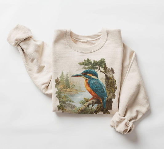 Retro Kingfisher Bird Sweatshirt - Vintage Style Birdwatching Crewneck - Wildlife Birding Gift for Nature Lovers Sweatshirt