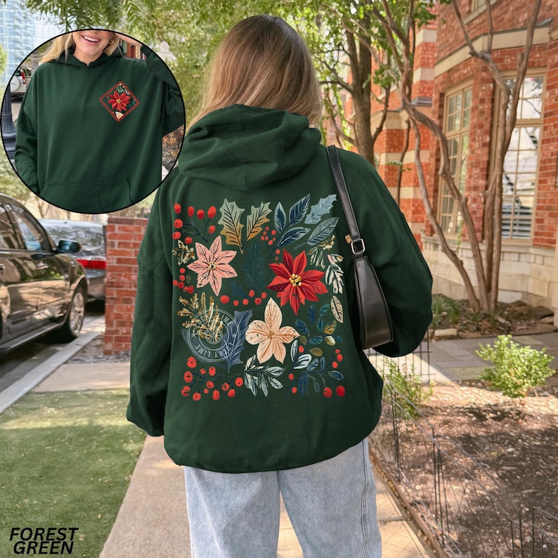 Boho Floral Christmas Hoodie, Womens Christmas Hoodie, Wildflower Hoodie, Aesthetic Hoodie Boho Christmas Coquette Christmas Girly Christmas