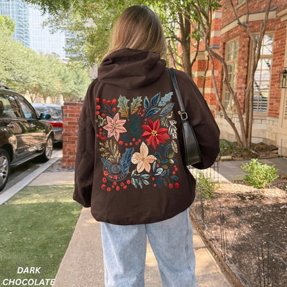 Boho Floral Christmas Hoodie, Womens Christmas Hoodie, Wildflower Hoodie, Aesthetic Hoodie Boho Christmas Coquette Christmas Girly Christmas