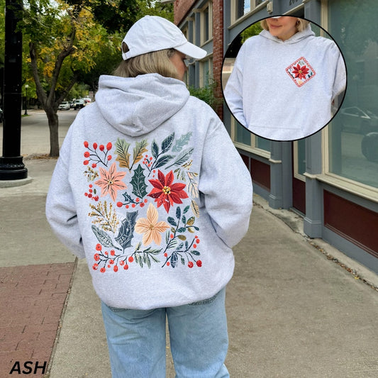 Boho Floral Christmas Hoodie, Womens Christmas Hoodie, Wildflower Hoodie, Aesthetic Hoodie Boho Christmas Coquette Christmas Girly Christmas