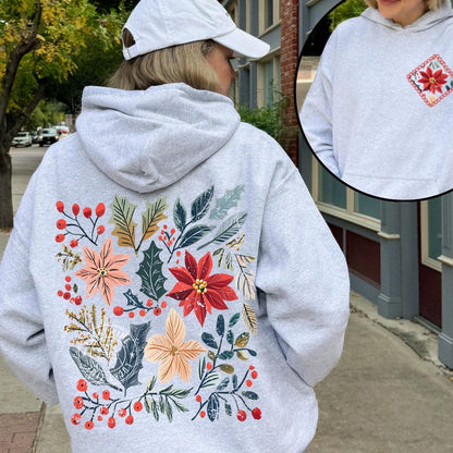 Boho Floral Christmas Hoodie, Womens Christmas Hoodie, Wildflower Hoodie, Aesthetic Hoodie Boho Christmas Coquette Christmas Girly Christmas