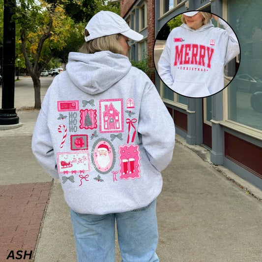 Preppy Christmas Hoodie, Merry Christmas Hoodie, Christmas Frames Sweatshirt, Womens Christmas Gift, Santa Shirt, Whimsical Christmas Hoodie