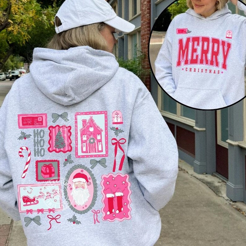 Preppy Christmas Hoodie, Merry Christmas Hoodie, Christmas Frames Sweatshirt, Womens Christmas Gift, Santa Shirt, Whimsical Christmas Hoodie