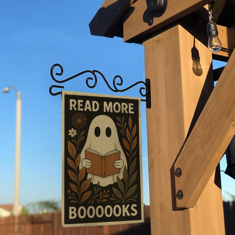 Read More Books Ghost Garden Flag • Halloween Outdoor Yard Banner