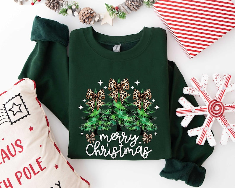 Christmas Shirt, Merry Christmas Sweatshirt, Leopard Printed Christmas Shirt, Christmas Gift Shirt, Women Leopard Christmas Shirt