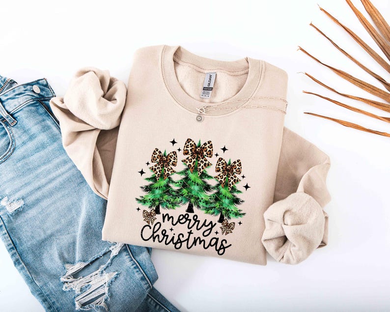 Christmas Shirt, Merry Christmas Sweatshirt, Leopard Printed Christmas Shirt, Christmas Gift Shirt, Women Leopard Christmas Shirt