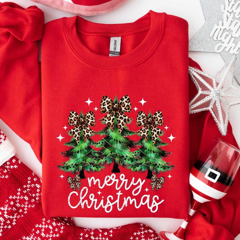 Christmas Shirt, Merry Christmas Sweatshirt, Leopard Printed Christmas Shirt, Christmas Gift Shirt, Women Leopard Christmas Shirt