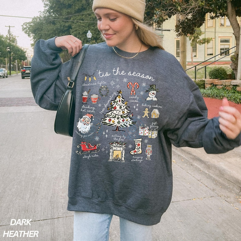 Tis the Season Christmas Sweatshirt, Retro Holiday Shirt, Christmas Tree Shirt, Santa Sweatshirt, Womens Christmas Gift, Festive Sweater