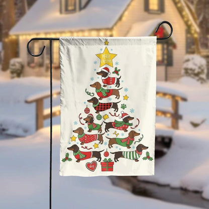 Dachshund Christmas Tree Garden Flag, Wiener Dog Holiday Yard Banner, Funny Sausage Dog Outdoor Decor, Pet Lover Gift 2025, Dog Mom Gift