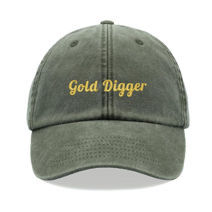 Gold Digger (Metallic Thread) Baseball Cap Vintage Washed Unisex Dad Hat Adjustable Funny Faded Sports Sun Funny Joke Rude Birthday