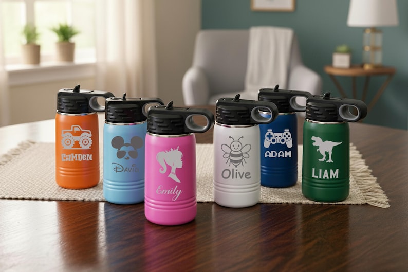 Personalized Toddler Water Bottle, Custom Engraved Sippy Cup, Personalised Tumbler Gift for Kids Baby