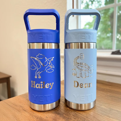 Personalized Kids Custom Yeti Rambler Jr Water Bottle Engraved Insulated Tumbler Back to School Gift Idea for Children 20 Theme Options