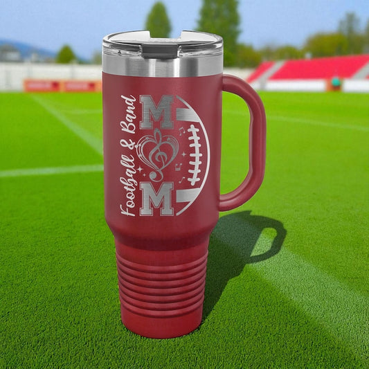 Football and Band Mom 40oz Tumbler with Handle | Personalized Football Band Mom Gift | Game Day Cup, Team Mom Gift
