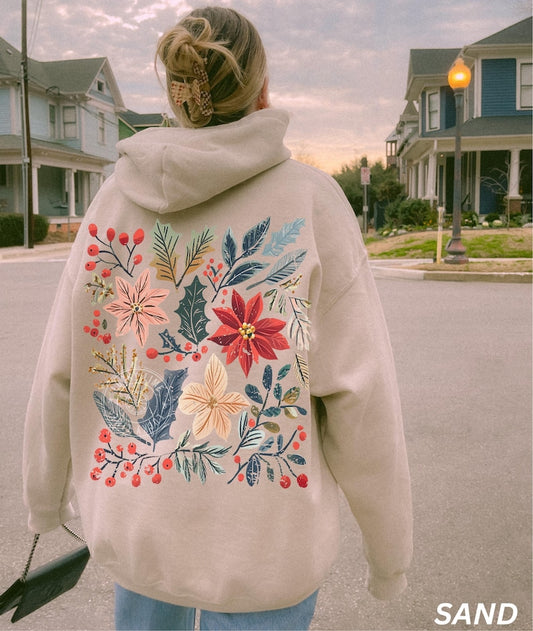 Boho Floral Christmas Hoodie, Womens Christmas Hoodie, Wildflower Hoodie, Aesthetic Hoodie Boho Christmas Coquette Christmas Girly Christmas