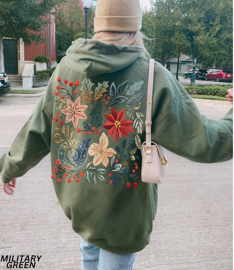 Boho Floral Christmas Hoodie, Womens Christmas Hoodie, Wildflower Hoodie, Aesthetic Hoodie Boho Christmas Coquette Christmas Girly Christmas