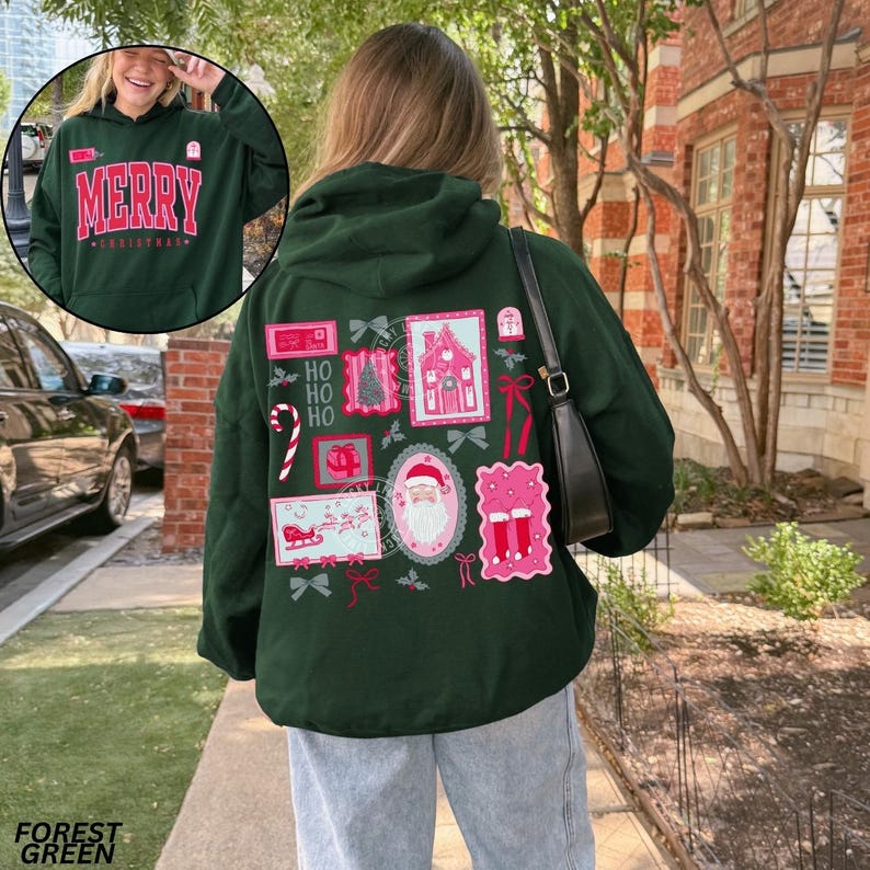 Preppy Christmas Hoodie, Merry Christmas Hoodie, Christmas Frames Sweatshirt, Womens Christmas Gift, Santa Shirt, Whimsical Christmas Hoodie