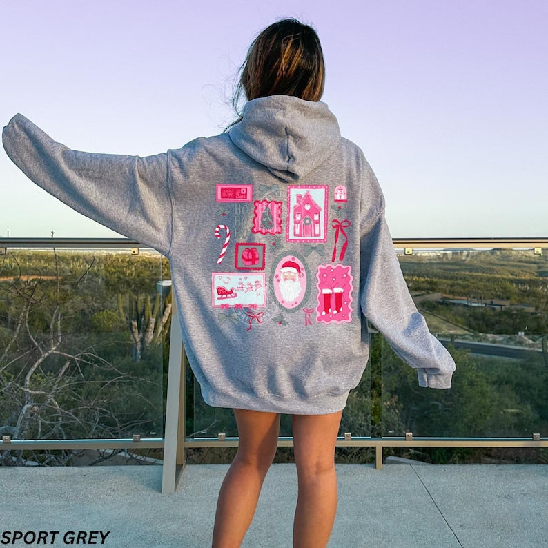 Preppy Christmas Hoodie, Merry Christmas Hoodie, Christmas Frames Sweatshirt, Womens Christmas Gift, Santa Shirt, Whimsical Christmas Hoodie