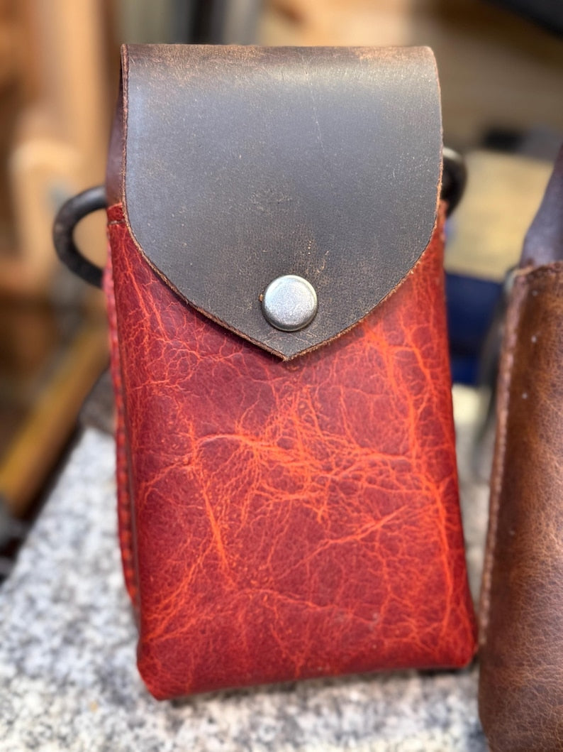 Handmade Leather Phone Case for Belt, Full Grain American Bison Holster, Made in USA