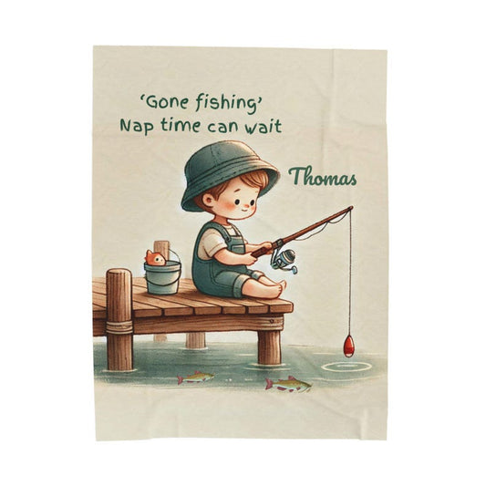 Gone Fishing Kids Blanket, Personalized Boy Fishing Blanket, Toddler Nap Blanket, Custom Name Blanket, Fisherman Nursery Gift