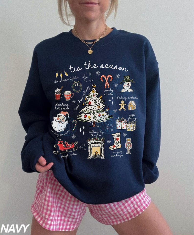 Tis the Season Christmas Sweatshirt, Retro Holiday Shirt, Christmas Tree Shirt, Santa Sweatshirt, Womens Christmas Gift, Festive Sweater