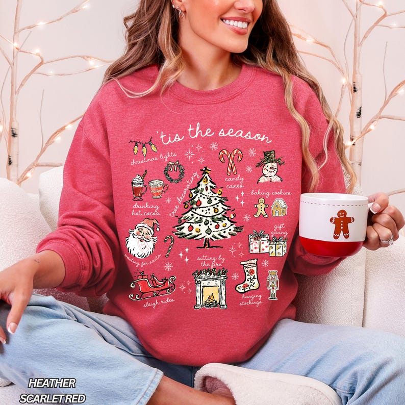 Tis the Season Christmas Sweatshirt, Retro Holiday Shirt, Christmas Tree Shirt, Santa Sweatshirt, Womens Christmas Gift, Festive Sweater