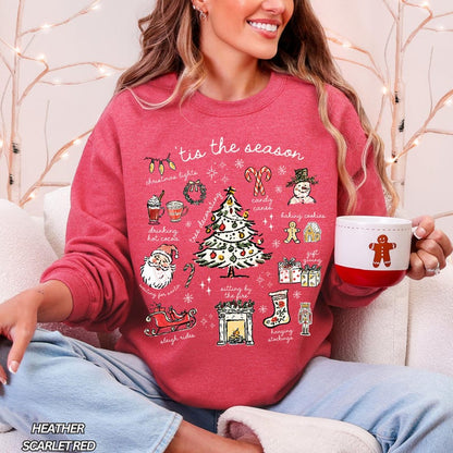 Tis the Season Christmas Sweatshirt, Retro Holiday Shirt, Christmas Tree Shirt, Santa Sweatshirt, Womens Christmas Gift, Festive Sweater