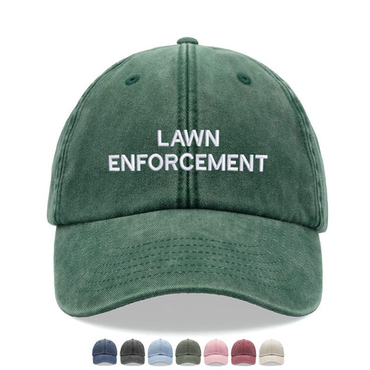 LAWN ENFORCEMENT Baseball Cap Vintage Washed Cotton Unisex Dad Hat Adjustable Faded Sports Sun Summer Holiday Hiking Funny Gardener
