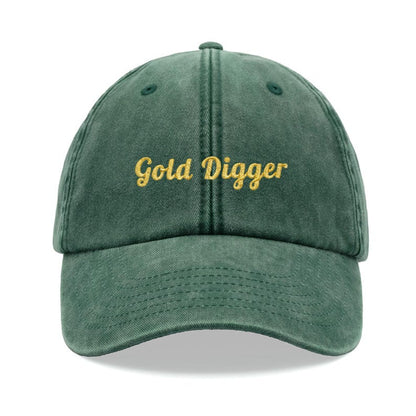 Gold Digger (Metallic Thread) Baseball Cap Vintage Washed Unisex Dad Hat Adjustable Funny Faded Sports Sun Funny Joke Rude Birthday