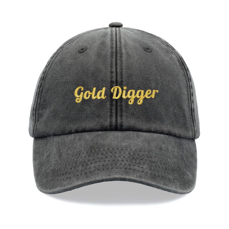 Gold Digger (Metallic Thread) Baseball Cap Vintage Washed Unisex Dad Hat Adjustable Funny Faded Sports Sun Funny Joke Rude Birthday