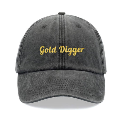 Gold Digger (Metallic Thread) Baseball Cap Vintage Washed Unisex Dad Hat Adjustable Funny Faded Sports Sun Funny Joke Rude Birthday