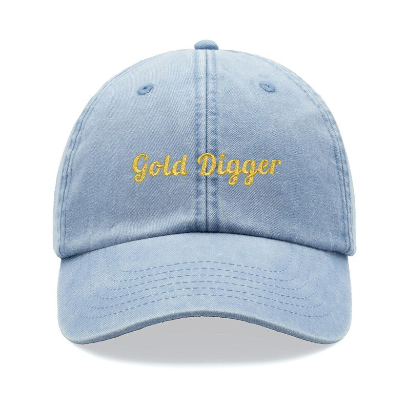 Gold Digger (Metallic Thread) Baseball Cap Vintage Washed Unisex Dad Hat Adjustable Funny Faded Sports Sun Funny Joke Rude Birthday