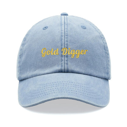 Gold Digger (Metallic Thread) Baseball Cap Vintage Washed Unisex Dad Hat Adjustable Funny Faded Sports Sun Funny Joke Rude Birthday