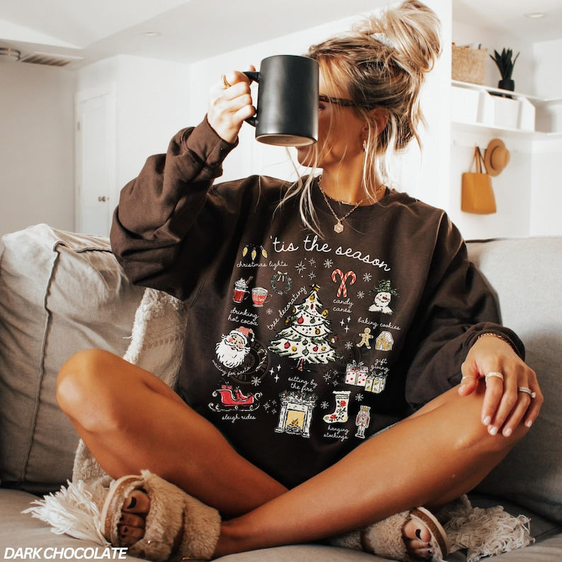 Tis the Season Christmas Sweatshirt, Retro Holiday Shirt, Christmas Tree Shirt, Santa Sweatshirt, Womens Christmas Gift, Festive Sweater