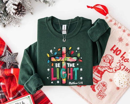 Be The Light Sweatshirt, Christmas Religious Shirt for Family, Christmas Lights Sweatshirt, Faith Shirt, Bible Verse Shirt