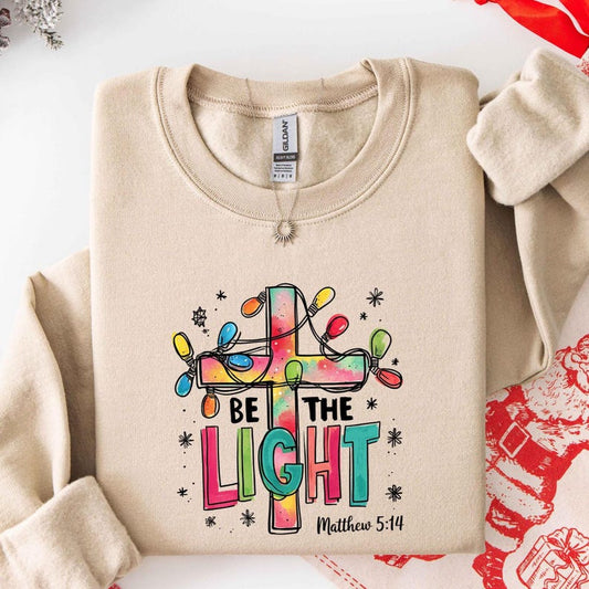 Be The Light Sweatshirt, Christmas Religious Shirt for Family, Christmas Lights Sweatshirt, Faith Shirt, Bible Verse Shirt